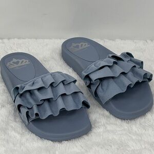 Fergalicious By FERGIE Blue Ruffle Slide Sandals WOMENS SIZE 10
